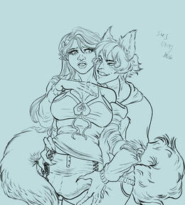 Half Body 2 Characters Lineart Simple Style Comm